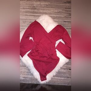 Cherry red bodysuit - deep v and open back